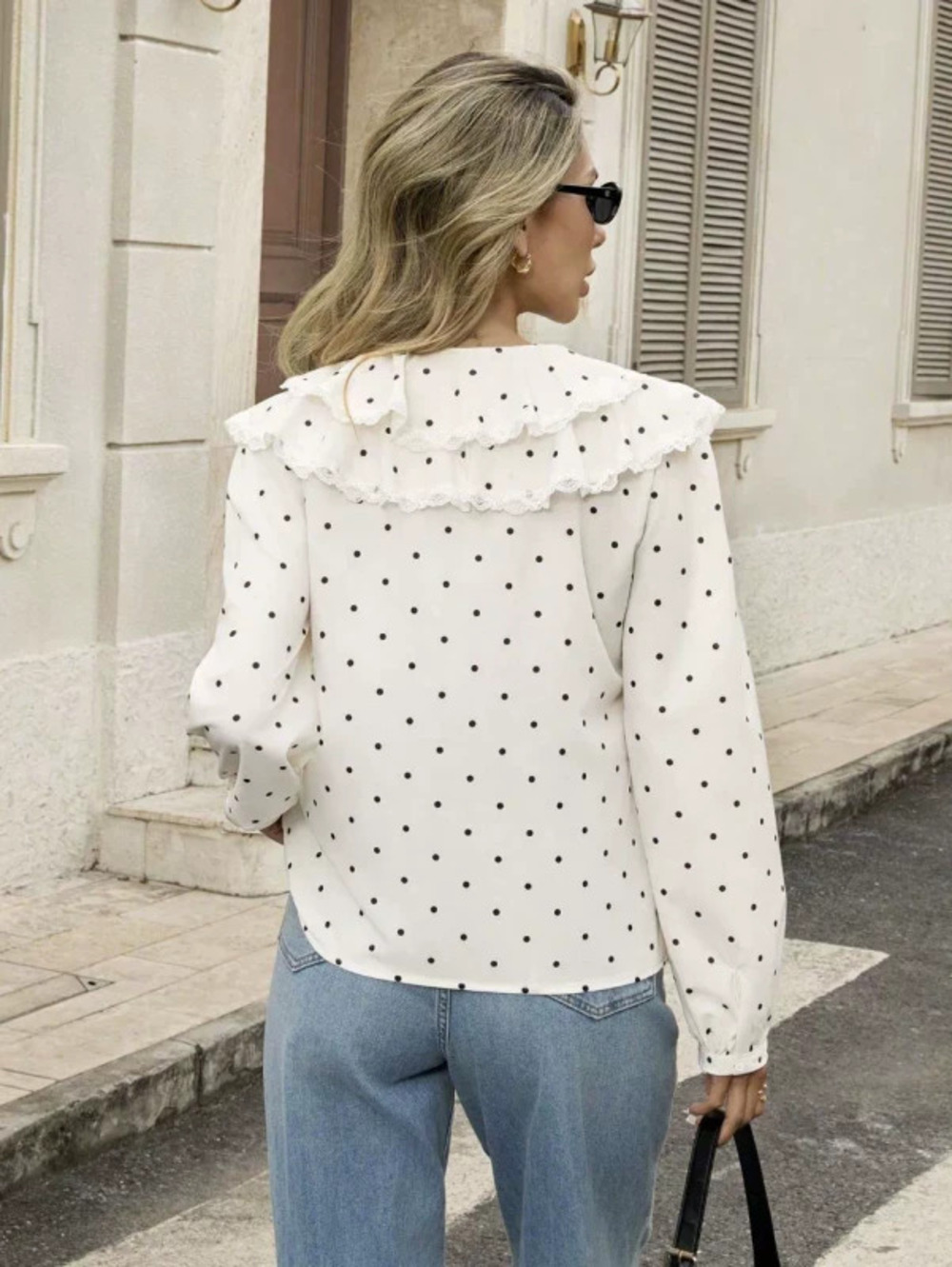 ZARA Soft Lace Front Tie Polka Dot Office Blouse